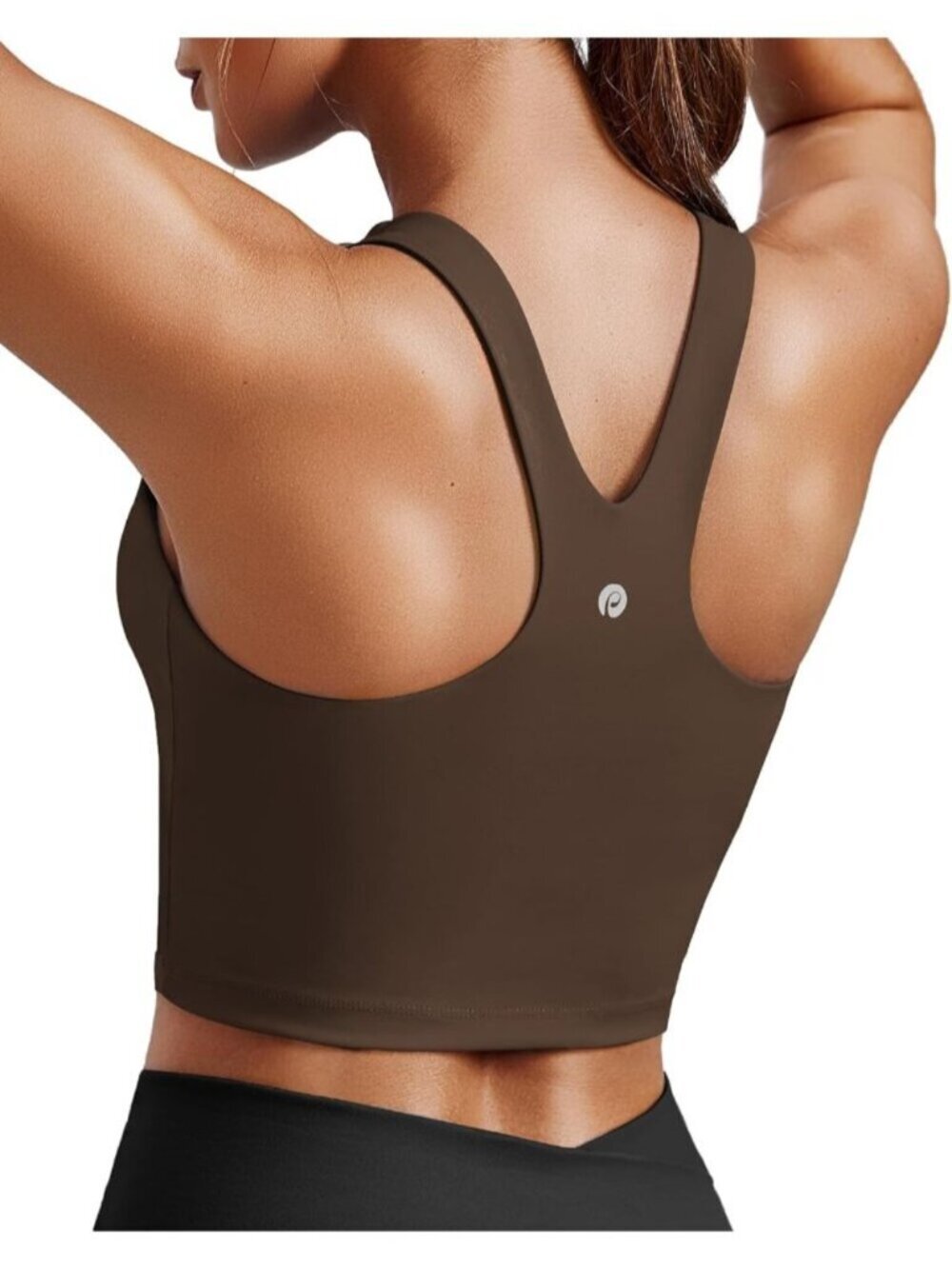 Women's Brown Sports Bra High Neck Racer Back Workout Longline Crop Tank Top